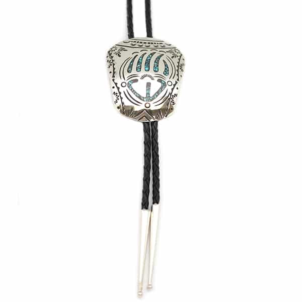 Turquoise & Coral Chip Inlay Bolo Tie - Image 3
