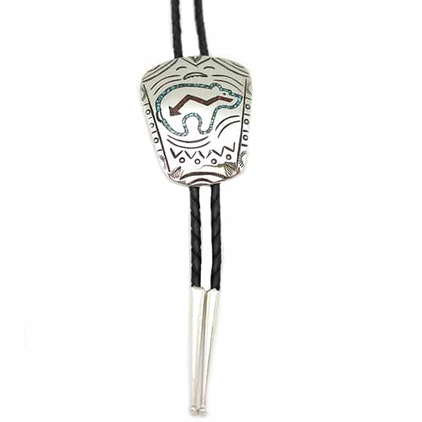 Turquoise & Coral Chip Inlay Bolo Tie - Image 2