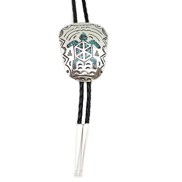 Turquoise & Coral Chip Inlay Bolo Tie