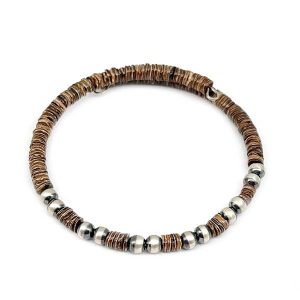 Baby Olive & Silver Beads Memory Wire Bracelet