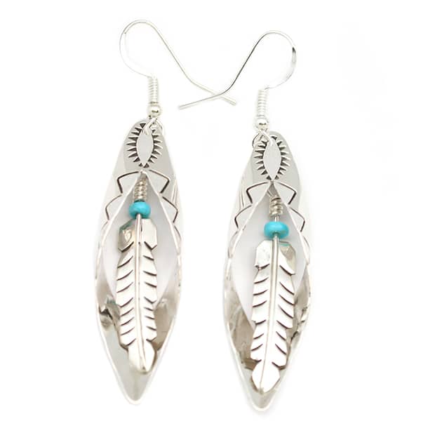 Turquoise Nugget Feather Dangle Earring