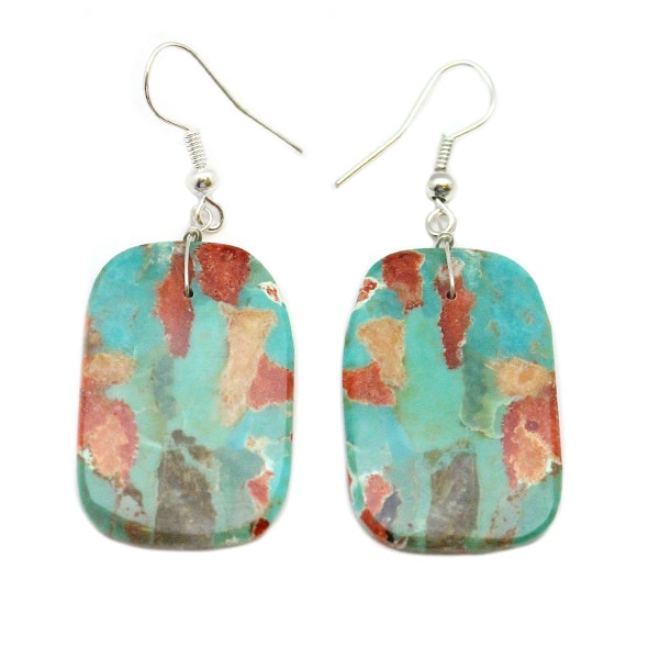 Turquoise with Apple Coral Slab Earring