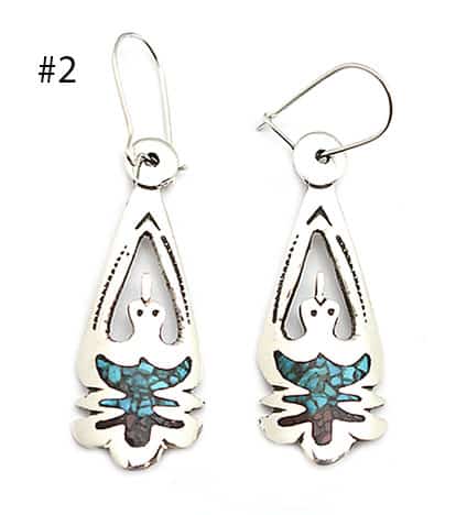 Turquoise and Coral Chip Inlay Earrings - Image 2