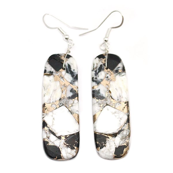 Jet & White Buffalo Slab Earring