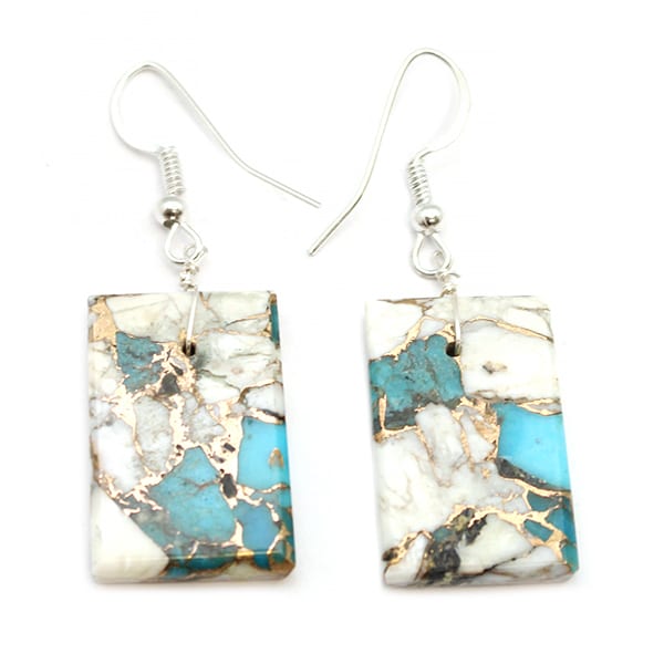 Turquoise & White Buffalo Bronze Slab Earring