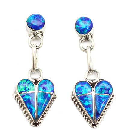 Opal Heart Dangle Earrings