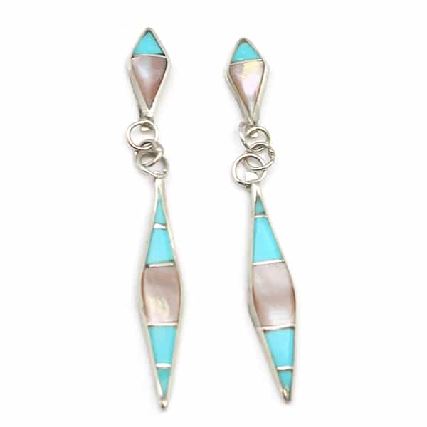 Turquoise and Pink Shell Inlay Earrings