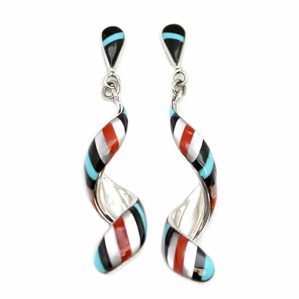 Multi Color Inlay Swirl Earrings