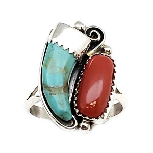 Turquoise Claw and Coral Ladies Ring (click for sizes available)