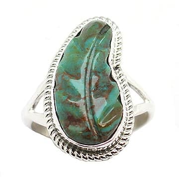 Carved Turquoise Leaf Ladies Ring