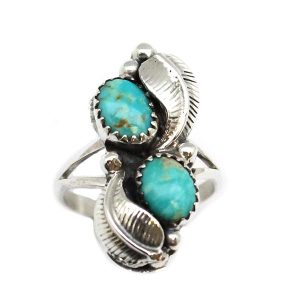 Turquoise and Leaf Women's Ring