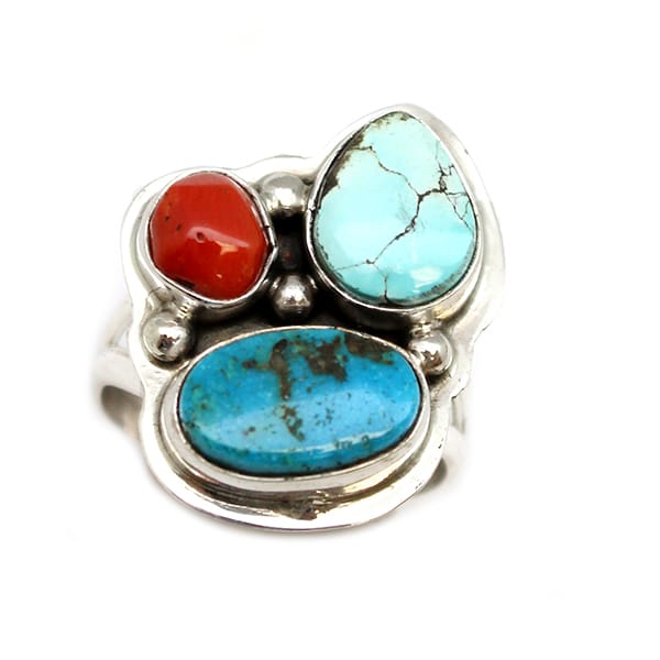 Turquoise & Coral Ladies Ring (click for sizes available)