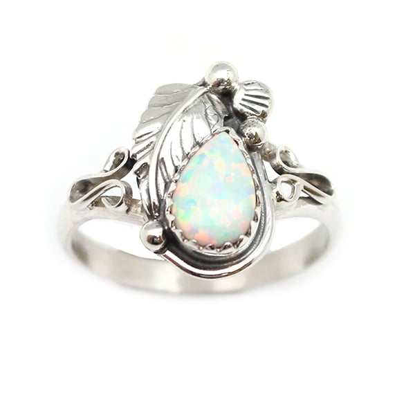 White Opal Teardrop Ladies Ring (click for sizes available)