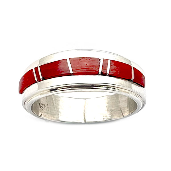 Navajo Coral Inlay Band Ring (click for other colors and sizes available)