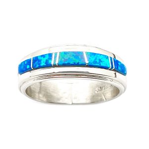 Inlay White Opal Women's Band Ring