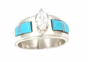 Turquoise Inlay Ladies Ring with CZ