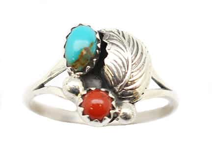 Turquoise & Coral Ladies Ring