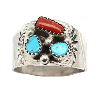 Turquoise and Coral Mens Ring