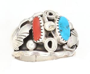 Turquoise and Coral Mens Ring