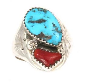 Turquoise and Coral Men's Ring (click for sizes available)