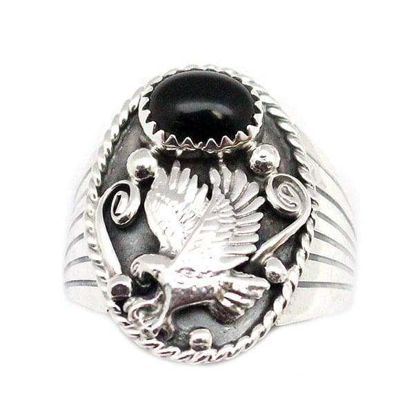Eagle Men's Ring with Black Onyx