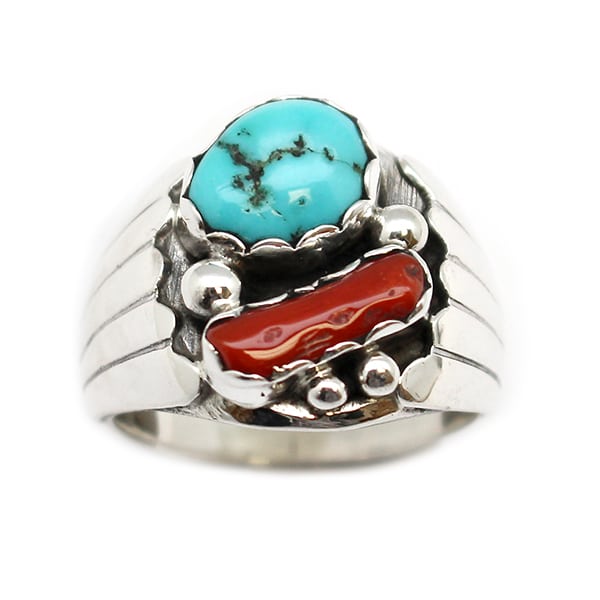Turquoise & Coral Ring