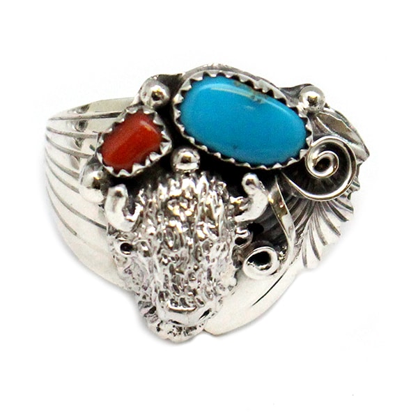 Turquoise & Coral Buffalo Men's Ring