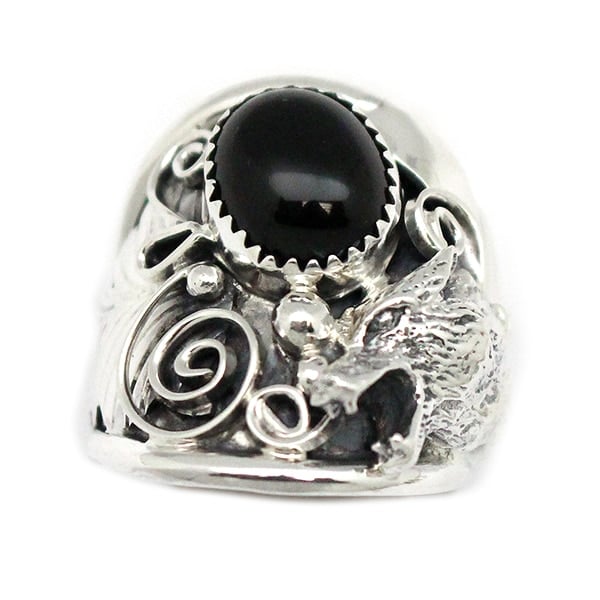 Black Onyx Wolf Men's Ring