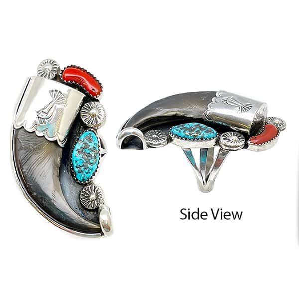 Turquoise & Coral Bear Claw Ring