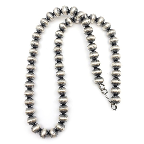 Silver Bead Stamped Navajo Bead Necklace