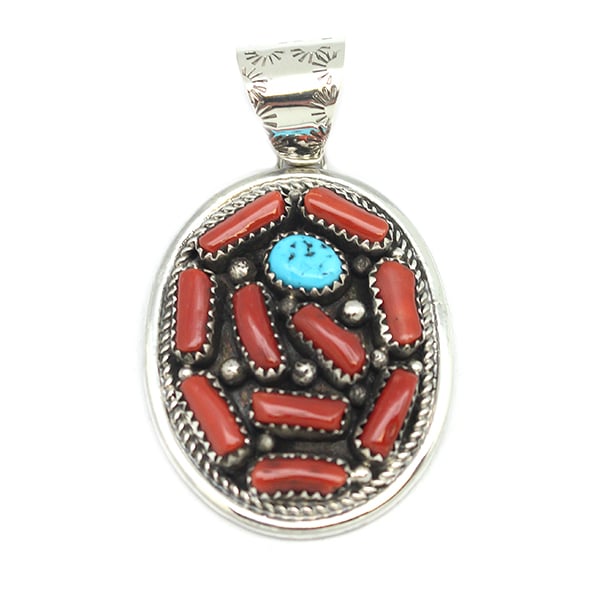 Turquoise & Coral Cluster Pendant