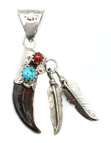 Turquoise & Coral Coyote Claw Pendant