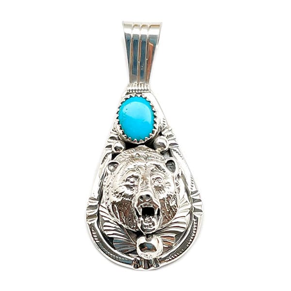 Bear Head Pendant with Turquoise