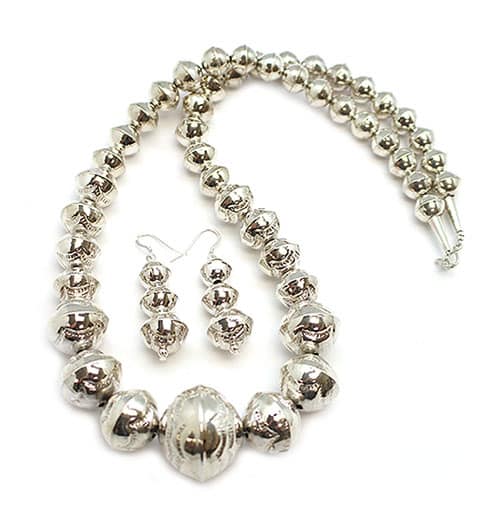 Silver Bead Necklace & Earring Set