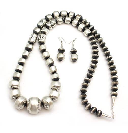 Silver Bead Necklace and Earring Set