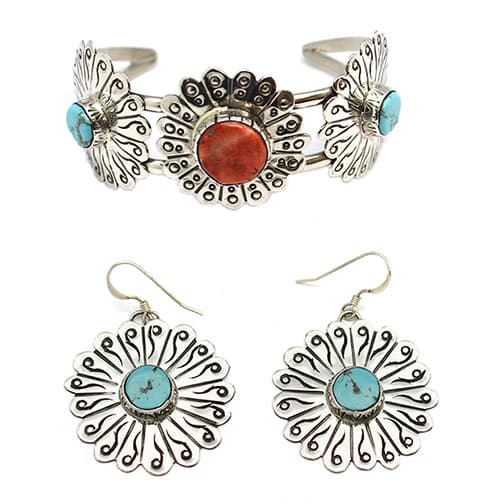 Turquoise & Spiny Oyster Bracelet and Earring Set