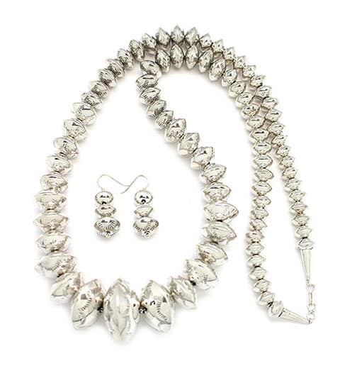 Long Stamped Silver Bead Set