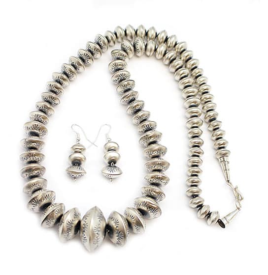 Silver Bead Necklace & Earring Set