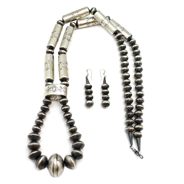 Silver Assorted Bead Necklace / Earring Set