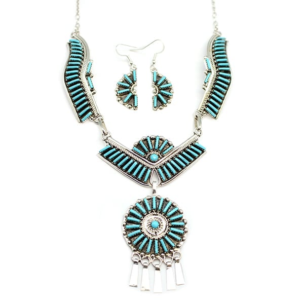 Turquoise Needlepoint Necklace & Earring Set