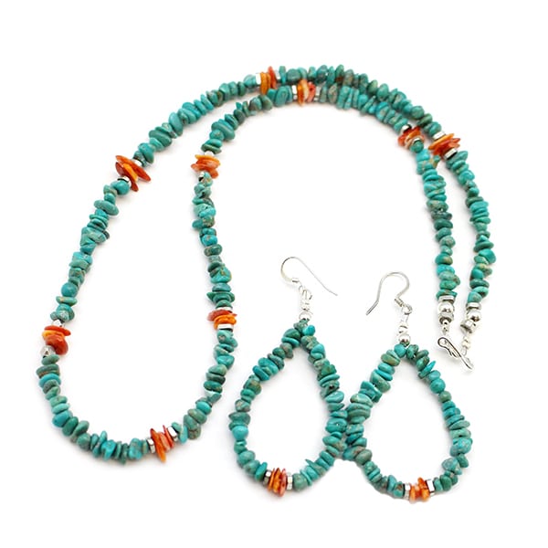 Turquoise & Spiny Oyster Necklace & Earring Set
