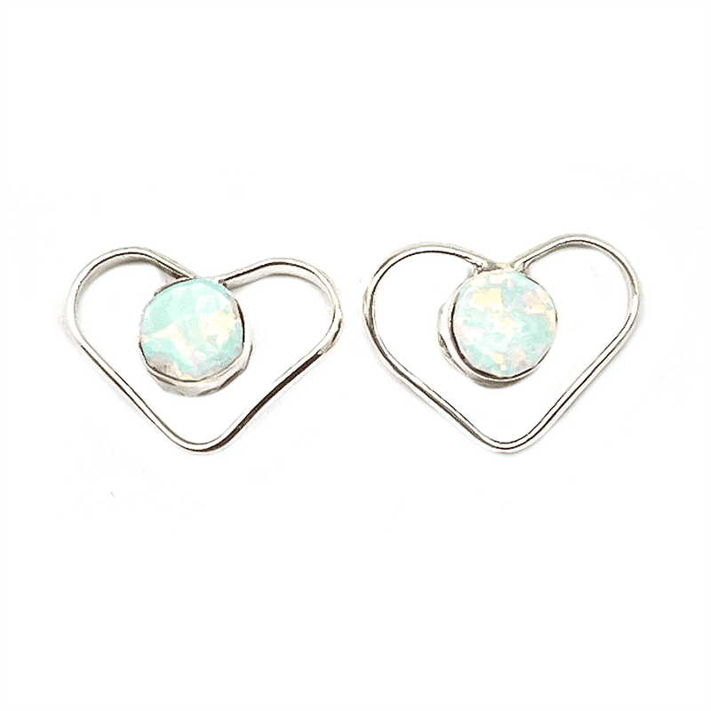 Small Opal Heart Earrings