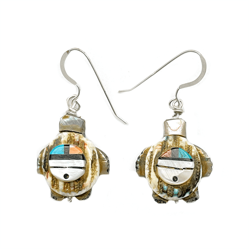 Carved Turtle with Sunface Earrings