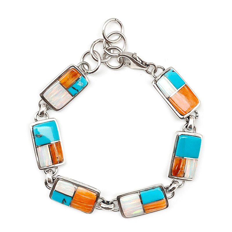 Multi Color Inlay Link Bracelet