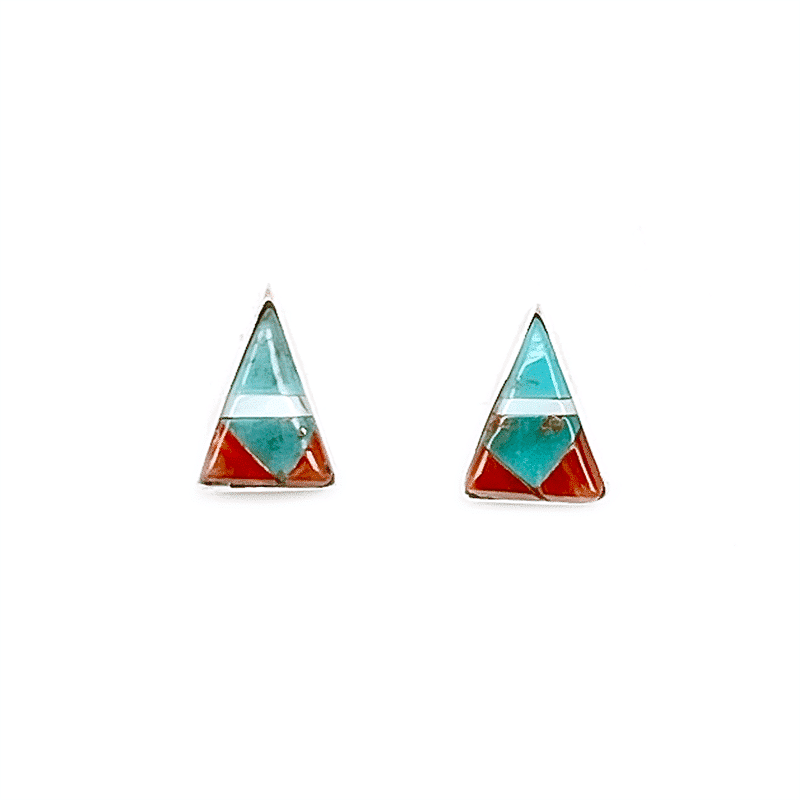 Multi Color Inlay Triangle Earrings - Image 2