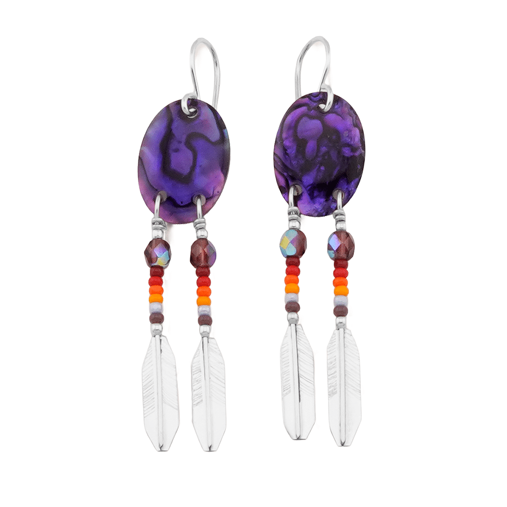 Shell, Beaded, Feather Earrings - Image 3