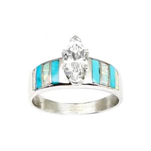 Turquoise and Opal Inlay Rings with CZ
