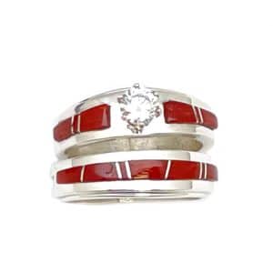 Coral Inlay Wedding Set