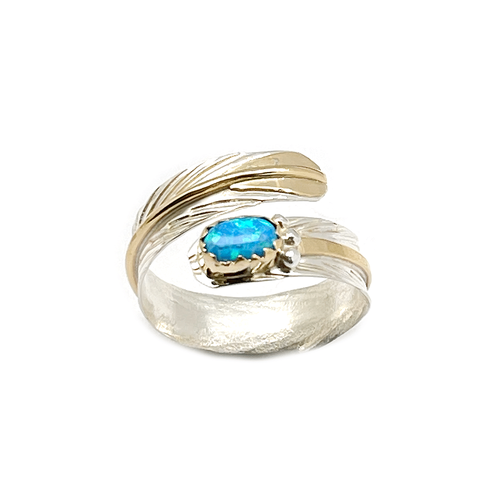 Adjustable Feather Turquoise Women's Ring - Image 2