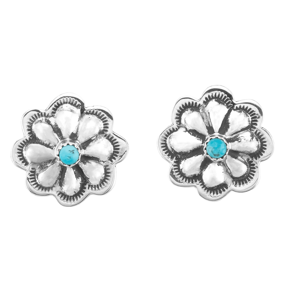 Turquoise Stamp Post Concho Earrings - Image 2
